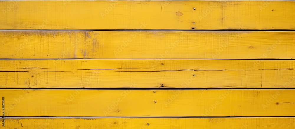 Fototapeta premium A background image showing the texture of a wooden wall with yellow hues There is plenty of space for adding text or other elements. Copyspace image