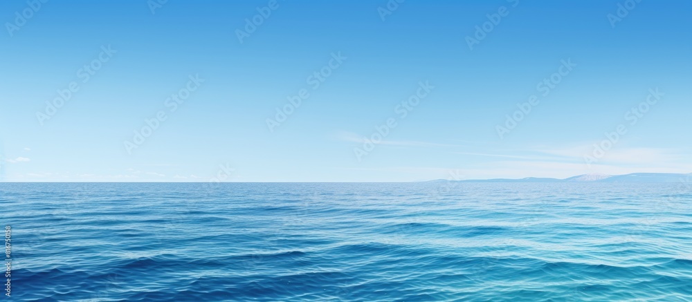A serene ocean with a clear blue sky as a backdrop providing ample copy space for images