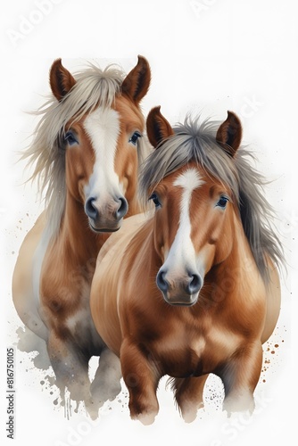 Shetland ponies in watercolor style
