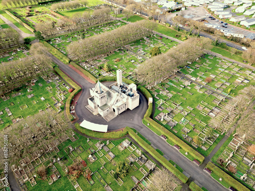 Bild auf Leinwand Aerial view of Whitley Bay Cemetery, England, UK
