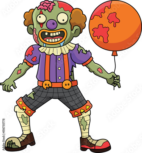 Zombie Clown Cartoon Colored Clipart Illustration