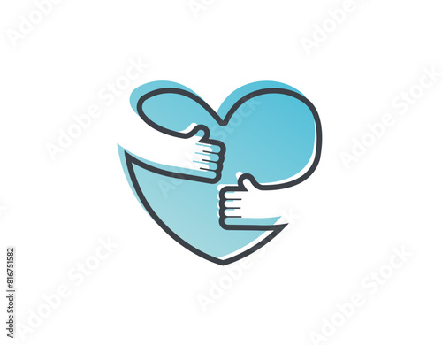 hand care heart logo design template sign health mark. logotype hand care vector icon illustration