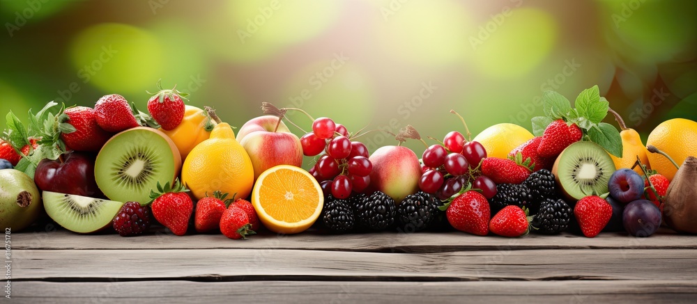 Copy space image of fresh and healthy fruits placed on a wooden background Copy space image of fresh and healthy fruits placed on a wooden background