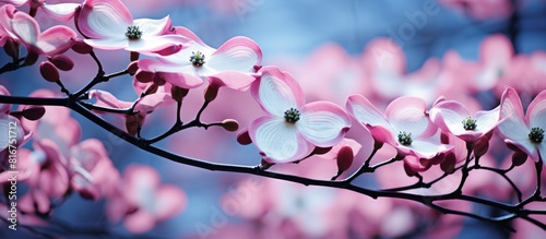 The gorgeous pink dogwood flowers are in full bloom creating a stunning and vibrant display A copy space image of these blossoms would be a captivating sight photo