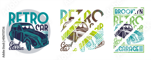 Vintage retro car Classic Garage signs, Garage Tire Service retro posters car service, auto parts, car wash, gas station. vector illustration Grunge effects