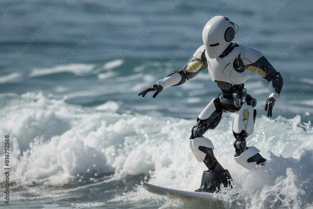 custom made wallpaper toronto digitalHumanoid robot showcasing advanced technology as it skillfully surfs the ocean waves