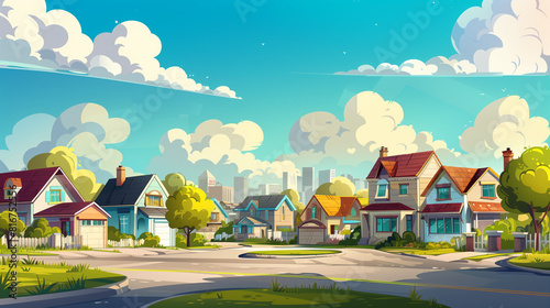 Cartoon Town With Houses and Trees
