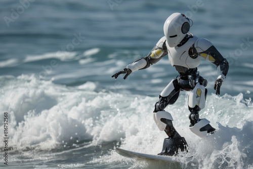 Wallpaper Mural Humanoid robot showcasing advanced technology as it skillfully surfs the ocean waves Torontodigital.ca
