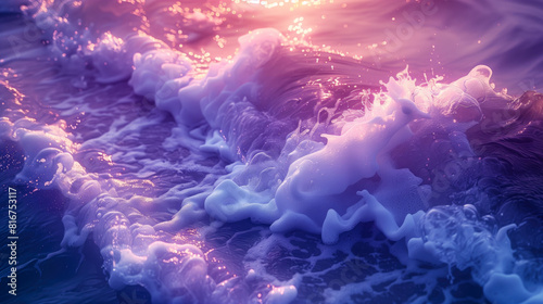 Artistic Purple Waves in the Ocean at Sunset.