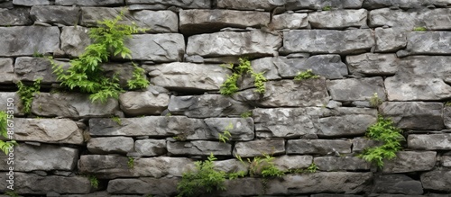 There is a copy space image of a stone wall in the background
