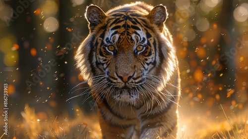 Close-up of a majestic tiger with intense golden eyes.