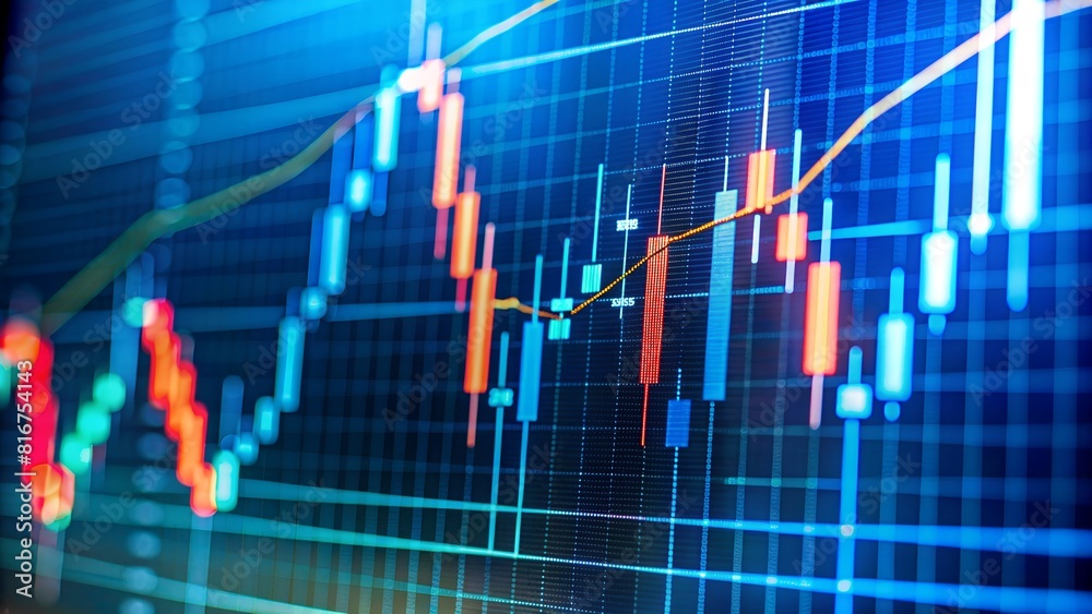 Close up financial chart with uptrend line graph in stock market on monitor background Close up financial chart with uptrend line graph in stock market on monitor background