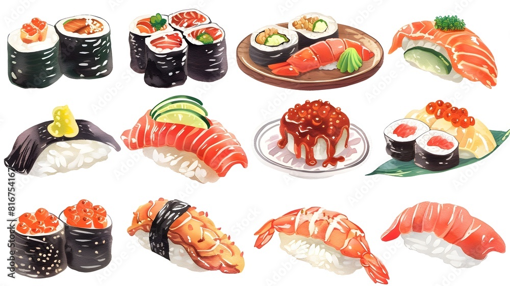 Assortment of Delectable Japanese Sushi Dishes on Elegant Serving Platter Assortment of Delectable Japanese Sushi Dishes on Elegant Serving Platter