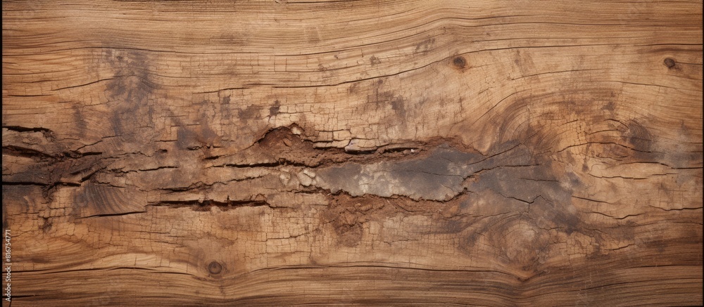 Naklejka premium A worn out weathered piece of wood with visible signs of age and distress. copy space available