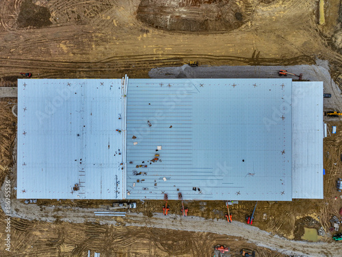 Bird's-eye view of the foundational groundwork of a vast industrial facility photo