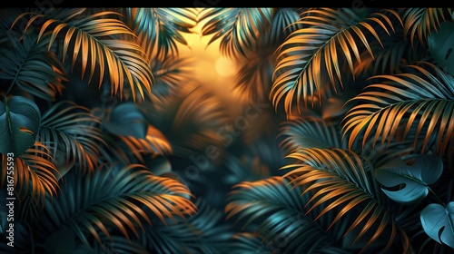 Vibrant Nature Backdrops: Tropical Foliage in Blue and Gold