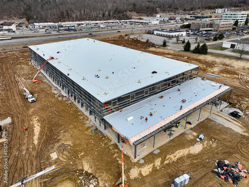 Bird's-eye view of the foundational groundwork of a vast industrial facility photo