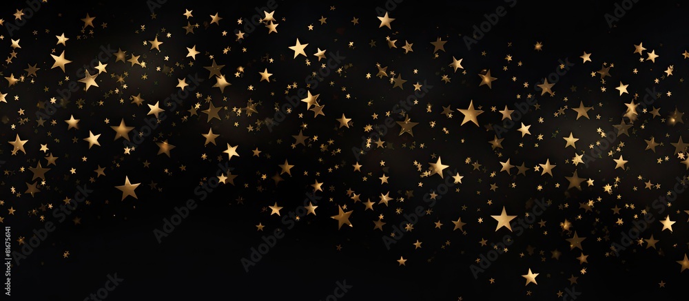 Golden stars on black background Top view. copy space available Golden stars on black background Top view. copy space available