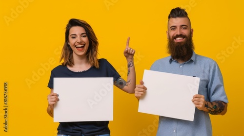 The Duo Presenting Blank Signs photo