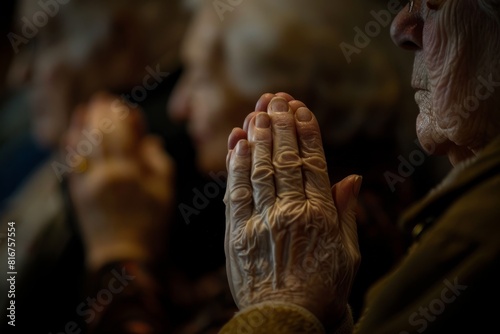 Group of elderly women praying together in a church during Blessed Sacrament Adoration