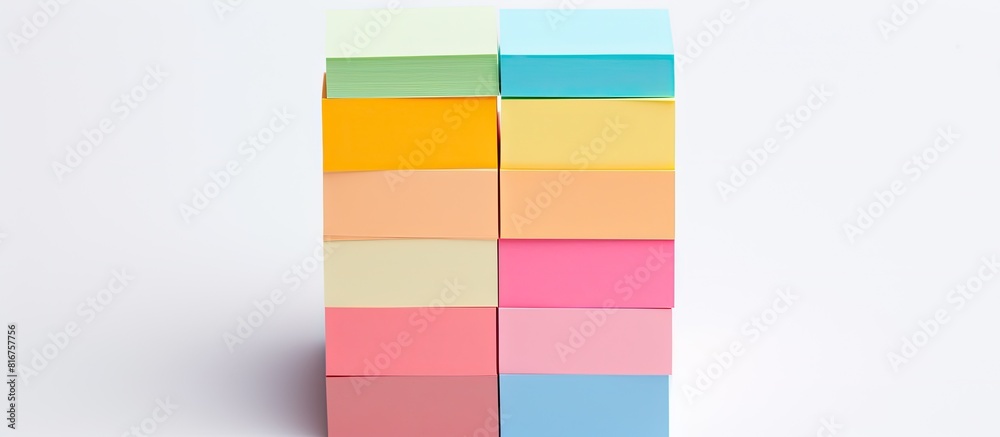 color blank sticky notes in box isolated on white background clipping path. copy space available