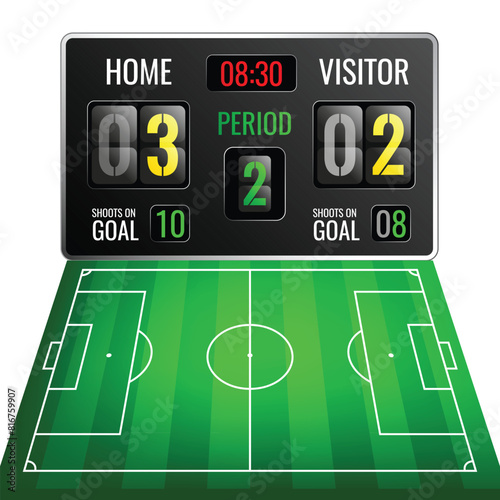 Stadium electronic sports scoreboard with soccer time and football match result display