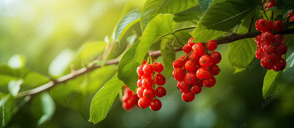 A copy space image featuring curry berries a type of fruit with a vibrant green leafy background A copy space image featuring curry berries a type of fruit with a vibrant green leafy background