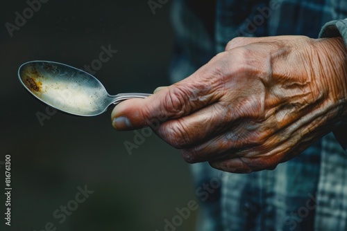 Close up shot of a person holding a spoon, suitable for food and cooking concepts © Ева Поликарпова