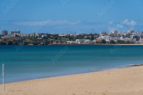 Meia Praia beach in Lagos  Algarve  Portugal. Crystal clear sea water. Sunny day.