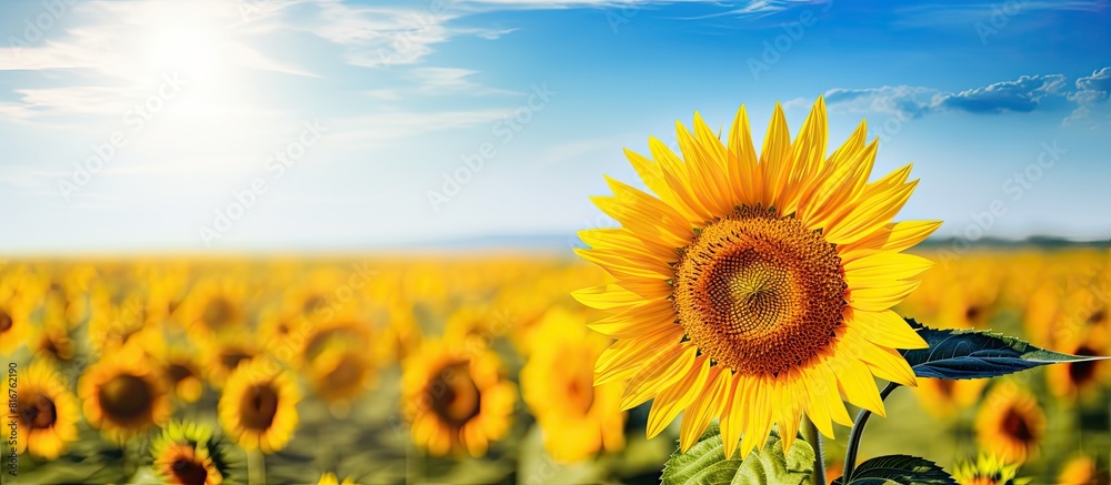 Sunflower is blooming in field. copy space available