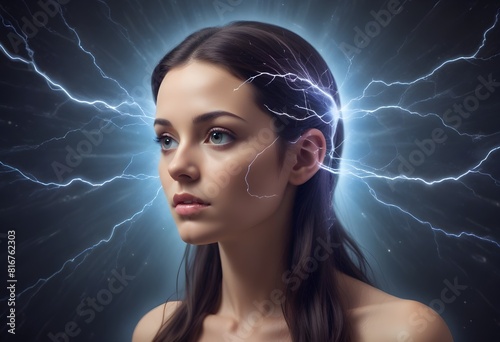 Telepathic woman, communicating with her mind.