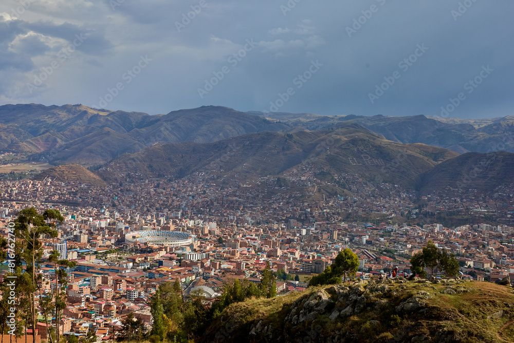 Obraz premium Scenic view of Cusco's city seen from Saqsaywaman, Peru