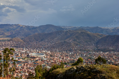 Scenic view of Cusco's city seen from Saqsaywaman, Peru © Wirestock