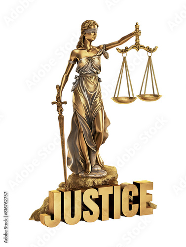 golden lady justice and justice word  Legal and law concept statue of Lady Justice with scales of justice  AI generation