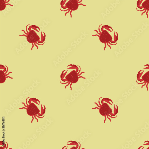 Crab Seamless Pattern Yellow Background