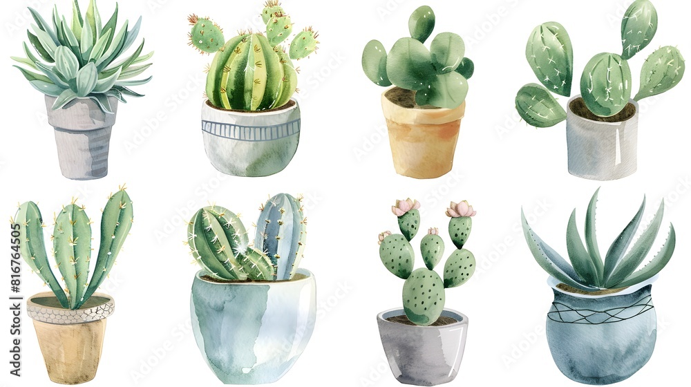 Beautiful Assortment of Potted Succulents and Cacti in Various Shapes and Colors Beautiful Assortment of Potted Succulents and Cacti in Various Shapes and Colors