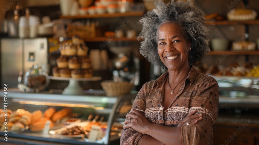 The Joyful Bakery Owner Standing The Joyful Bakery Owner Standing