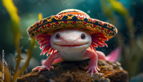 Wallpaper Mural Say hello to the cutest party animal An axolotl rocking a sombrero, bringing smiles and fun to the fiesta Torontodigital.ca