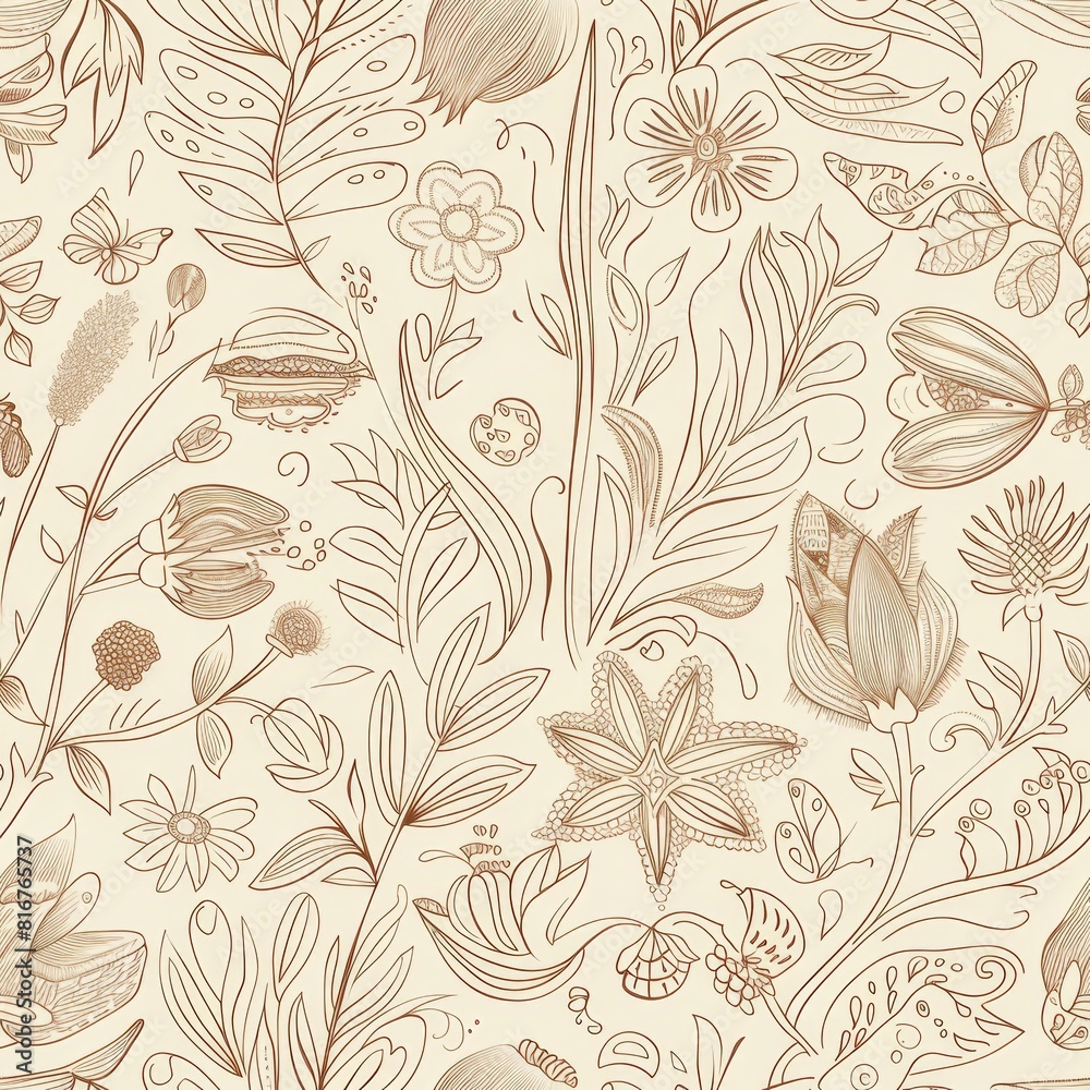 custom made wallpaper toronto digitalVintage Botanical Seamless Pattern with Insects and Floral Motifs
