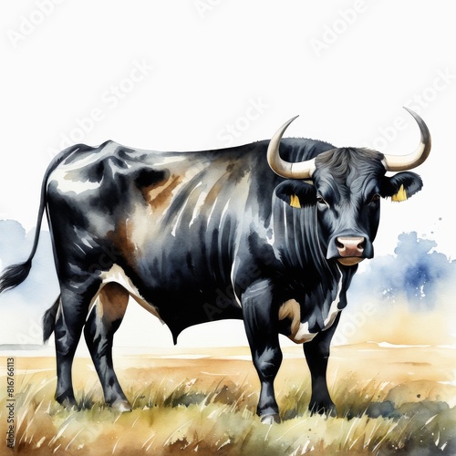 Black bull watercolor