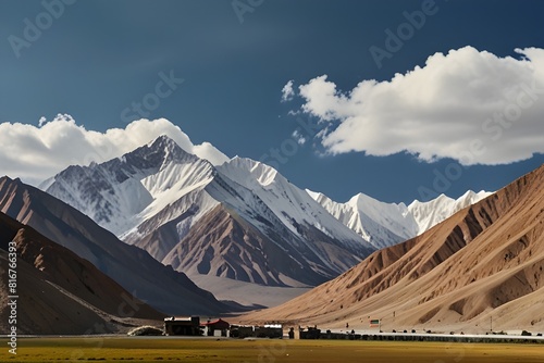 Beautiful landscape of Ladakh covering mountain range and sky. Generative AI 