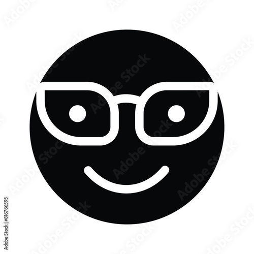 Glasses on emoji face showing concept icon of cool emoji, proud emoji