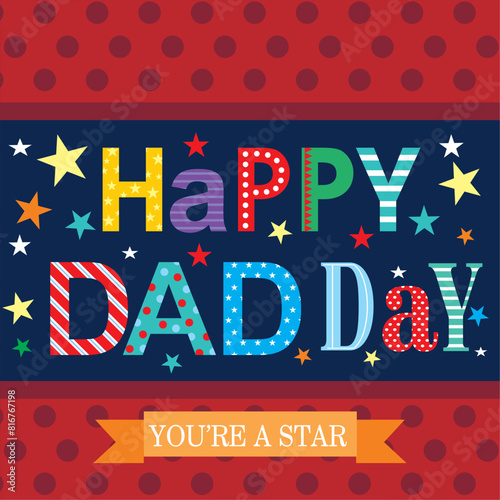 Happy father's day card design with lettering  glasses and stars