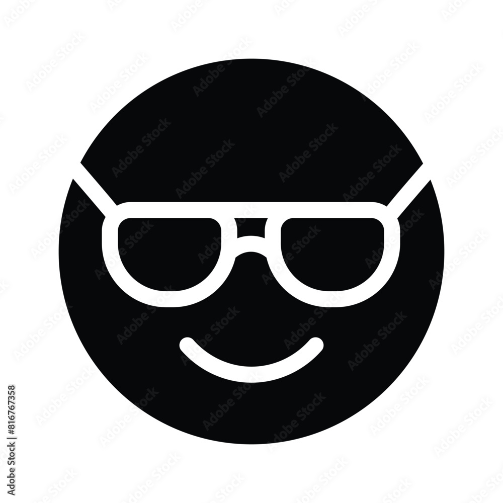 Glasses on emoji face showing concept icon of cool emoji, proud emoji