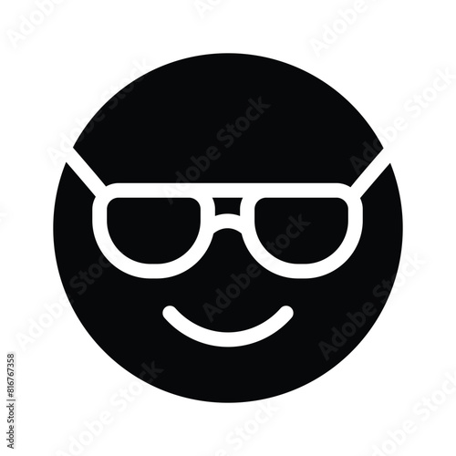 Glasses on emoji face showing concept icon of cool emoji, proud emoji