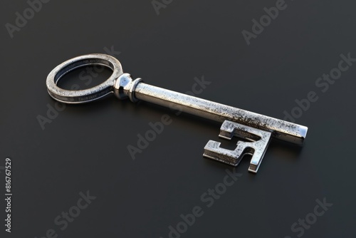 A silver key resting on a sleek black surface. Ideal for concepts of security and access © Ева Поликарпова