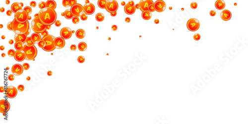 Vitamin A round capsules scattered randomly.
