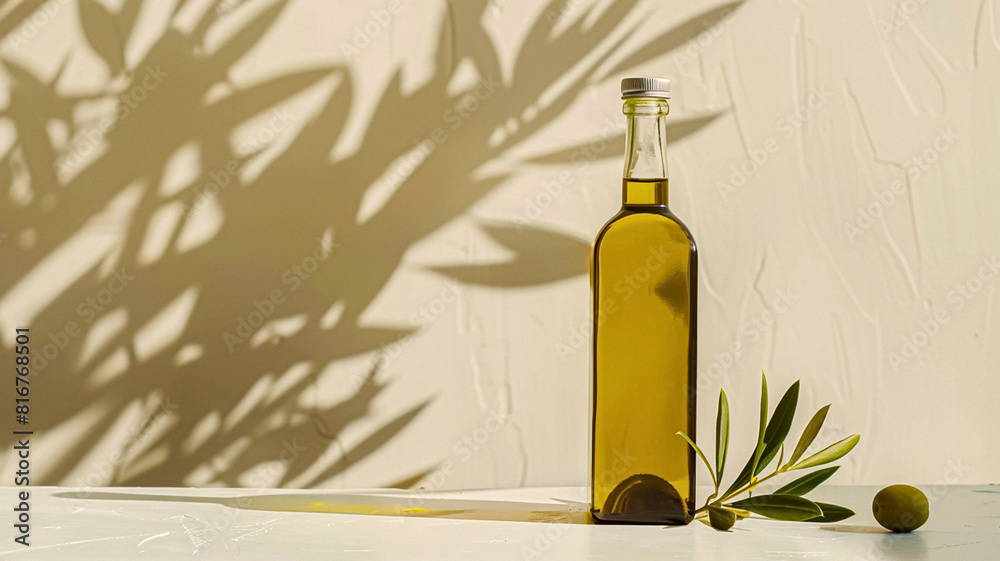Olive oil bottle ad background with copyspace, vegetable oil commercial produce, food industry and retail concept Olive oil bottle ad background with copyspace, vegetable oil commercial produce, food industry and retail concept