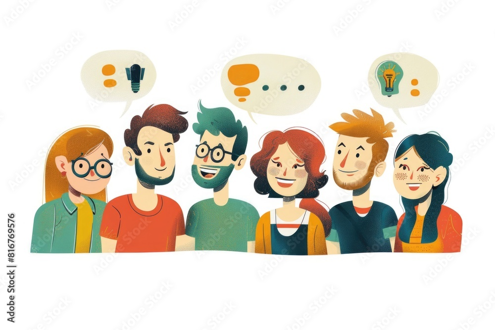 A group of people with speech bubbles above them. Ideal for communication and teamwork concepts A group of people with speech bubbles above them. Ideal for communication and teamwork concepts