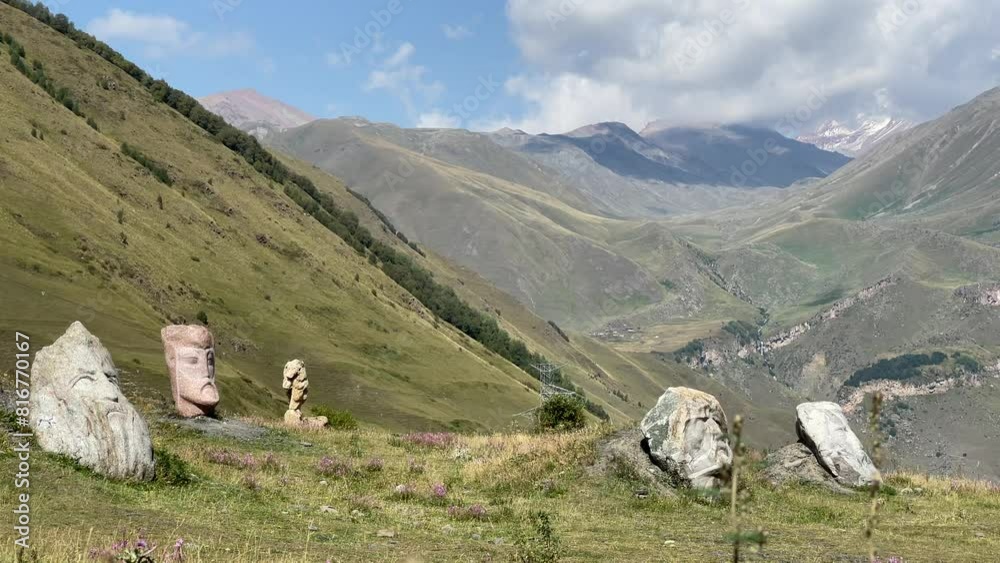 Gigantic Heads Sculptures in Sno Village in Kazbegi Municipality, Khevi region, Georgia